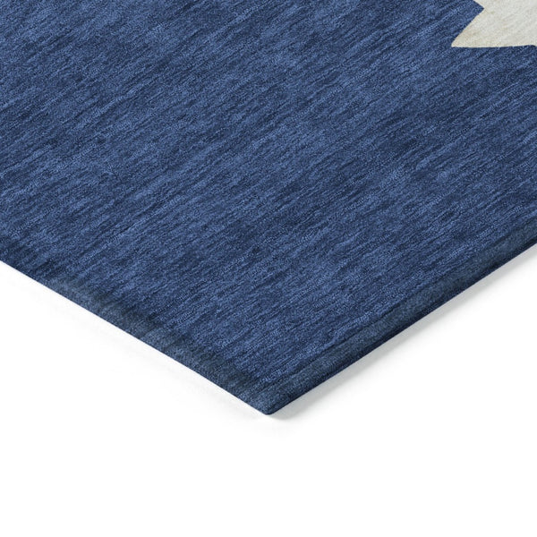 HomeRoots 8' Navy Blue Beige Ivory Taupe Round Geometric Washable Indoor Outdoor Rug for Stylish Spaces 621720