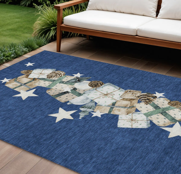HomeRoots 8' X 10' Washable Indoor Outdoor Area Rug in Navy, Beige, Ivory, Taupe – Stylish & Durable Design! 621721