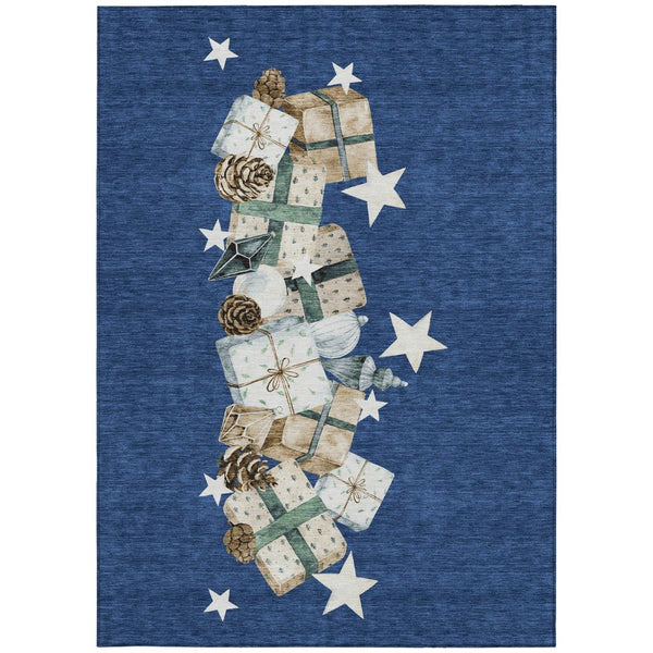 HomeRoots 10' Transitional Indoor Outdoor Area Rug - Navy Blue & Beige, Washable, Durable for High-Traffic Spaces 621723