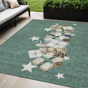 HomeRoots 5' X 8' Machine-Washable Area Rug in Pale Aqua, Beige, Ivory & Taupe - Stylish & Durable for Indoors/Outdoors 621731