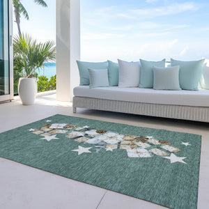 HomeRoots 5' X 8' Machine-Washable Area Rug in Pale Aqua, Beige, Ivory & Taupe - Stylish & Durable for Indoors/Outdoors 621731