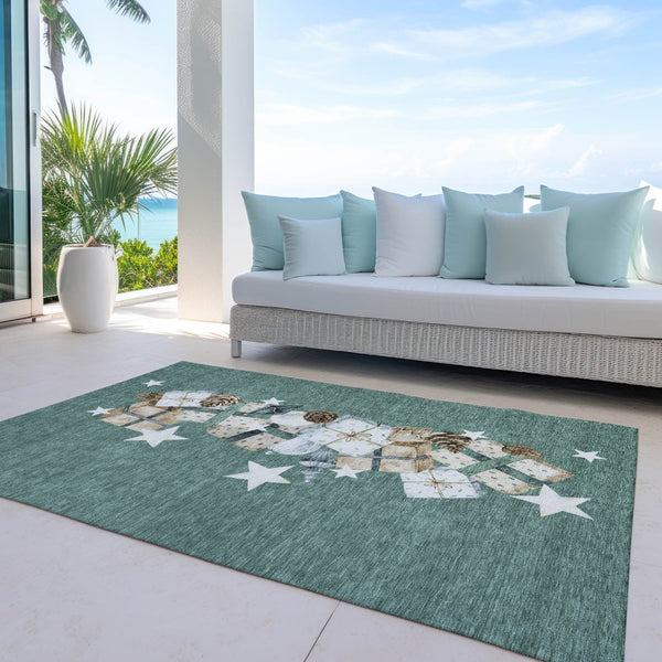 HomeRoots 5' X 8' Machine-Washable Area Rug in Pale Aqua, Beige, Ivory & Taupe - Stylish & Durable for Indoors/Outdoors 621731