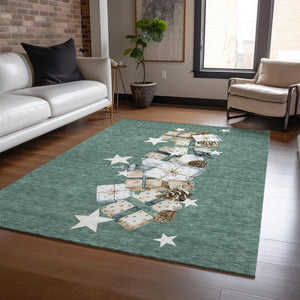 HomeRoots 5' X 8' Machine-Washable Area Rug in Pale Aqua, Beige, Ivory & Taupe - Stylish & Durable for Indoors/Outdoors 621731