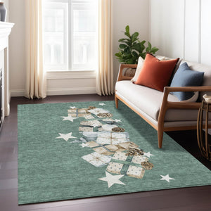 HomeRoots 5' X 8' Machine-Washable Area Rug in Pale Aqua, Beige, Ivory & Taupe - Stylish & Durable for Indoors/Outdoors 621731