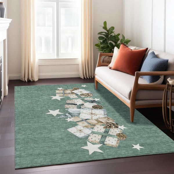 HomeRoots 5' X 8' Machine-Washable Area Rug in Pale Aqua, Beige, Ivory & Taupe - Stylish & Durable for Indoors/Outdoors 621731