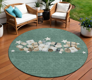 HomeRoots 8' Washable Indoor Outdoor Area Rug – Pale Aqua Beige Taupe Round Rug for High-Traffic Spaces 621732