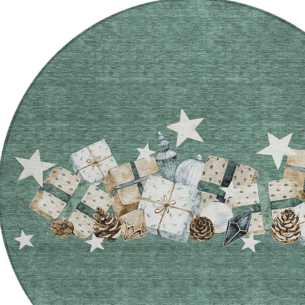 HomeRoots 8' Washable Indoor Outdoor Area Rug – Pale Aqua Beige Taupe Round Rug for High-Traffic Spaces 621732