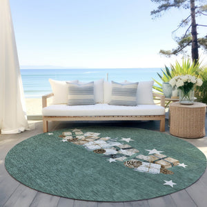 HomeRoots 8' Washable Indoor Outdoor Area Rug – Pale Aqua Beige Taupe Round Rug for High-Traffic Spaces 621732