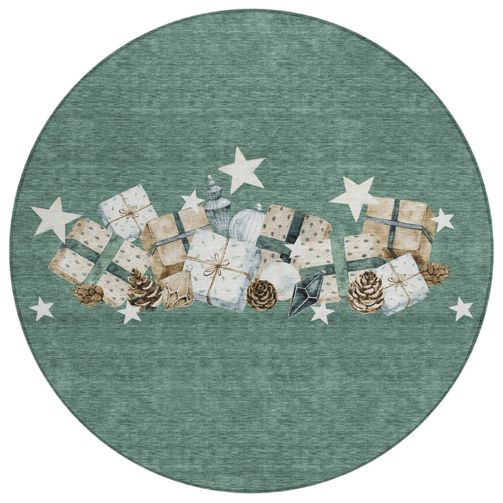 HomeRoots 8' Washable Indoor Outdoor Area Rug – Pale Aqua Beige Taupe Round Rug for High-Traffic Spaces 621732