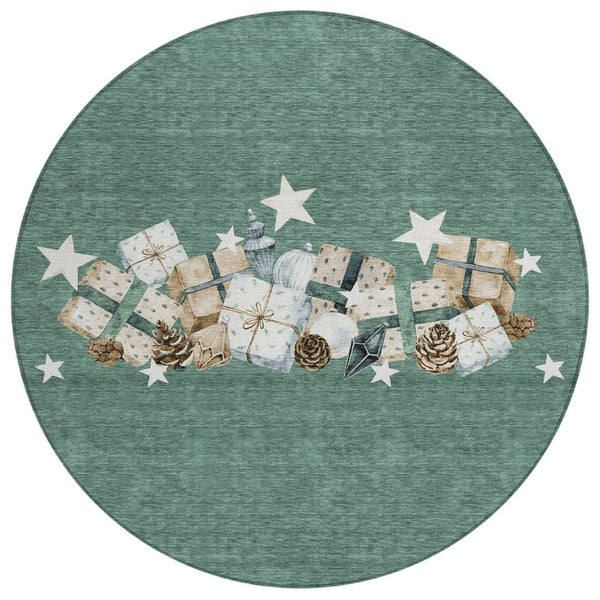 HomeRoots 8' Washable Indoor Outdoor Area Rug – Pale Aqua Beige Taupe Round Rug for High-Traffic Spaces 621732