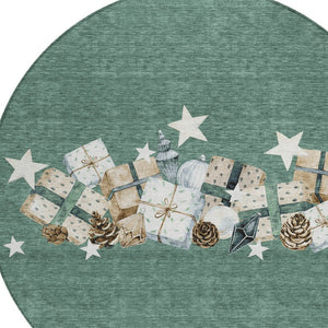 HomeRoots 8' Washable Indoor Outdoor Area Rug – Pale Aqua Beige Taupe Round Rug for High-Traffic Spaces 621732