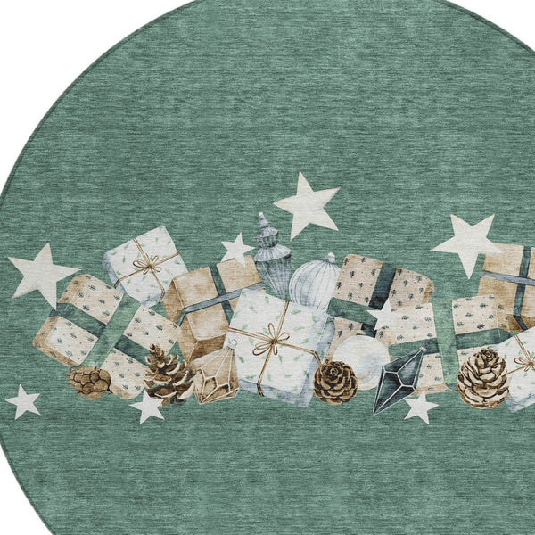 HomeRoots 8' Washable Indoor Outdoor Area Rug – Pale Aqua Beige Taupe Round Rug for High-Traffic Spaces 621732