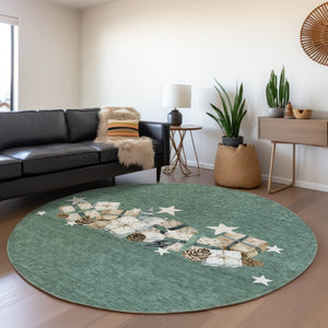 HomeRoots 8' Washable Indoor Outdoor Area Rug – Pale Aqua Beige Taupe Round Rug for High-Traffic Spaces 621732