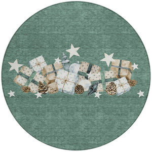 HomeRoots 8' Washable Indoor Outdoor Area Rug – Pale Aqua Beige Taupe Round Rug for High-Traffic Spaces 621732