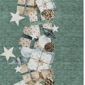 HomeRoots 8' X 10' Stylish Pale Aqua Beige Ivory Taupe Washable Area Rug for Indoor & Outdoor Living Spaces 621733