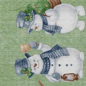 HomeRoots 5' X 8' Snowmen Area Rug in Artichoke Green & Denim Blue - Washable, Durable, Indoor & Outdoor Use 621737