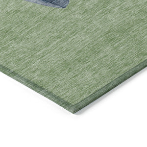 HomeRoots 8' Washable Round Area Rug with Snowmen Motif in Artichoke Green, Denim Blue & Ivory for Indoors & Outdoors 621738