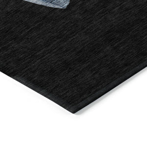 HomeRoots 8' Round Snowmen Area Rug in Black, Denim Blue & Ivory – Durable, Washable, Indoor/Outdoor Charm! 621744