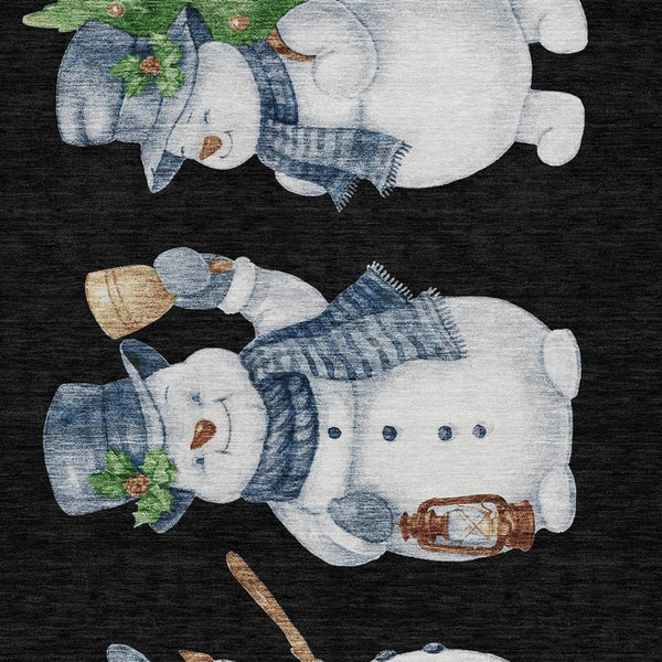 HomeRoots 8' X 10' Snowmen Area Rug - Washable Black Denim Blue Ivory Design for Indoor & Outdoor Use 621745