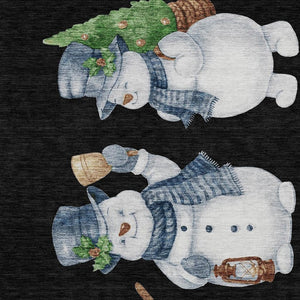 HomeRoots 9' X 12' Snowmen Area Rug - Black, Denim Blue & Ivory - Washable, Durable, Indoor/Outdoor Decor 621746