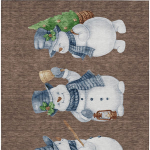 HomeRoots 5' Stylish Brown Denim Blue & Ivory Snowmen Washable Area Rug for Indoor & Outdoor Spaces 621749