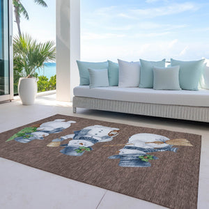 HomeRoots 5' Stylish Brown Denim Blue & Ivory Snowmen Washable Area Rug for Indoor & Outdoor Spaces 621749