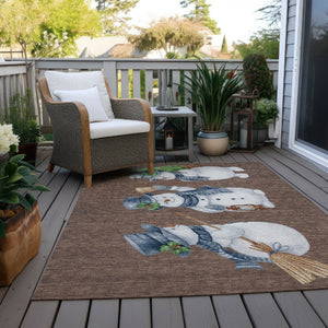HomeRoots 5' Stylish Brown Denim Blue & Ivory Snowmen Washable Area Rug for Indoor & Outdoor Spaces 621749