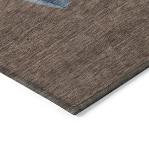 HomeRoots 8' Round Snowmen Area Rug – Stylish Brown Denim Blue & Ivory Indoor/Outdoor Washable Design for All Spaces 621750