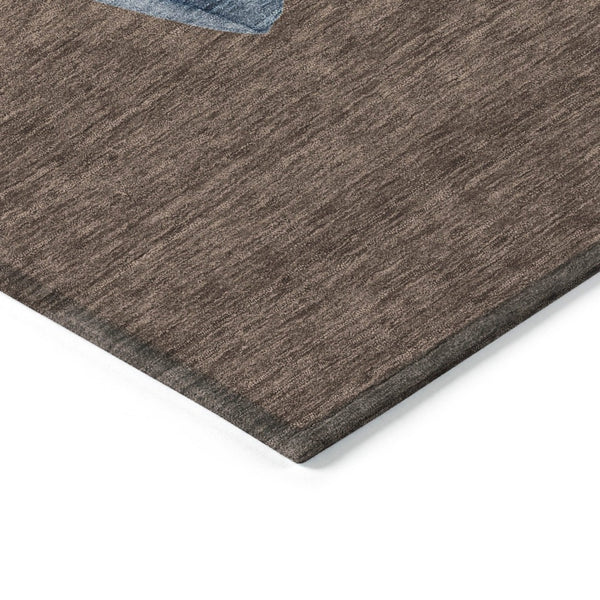HomeRoots 8' Round Snowmen Area Rug – Stylish Brown Denim Blue & Ivory Indoor/Outdoor Washable Design for All Spaces 621750