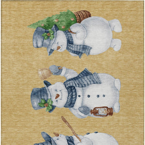 HomeRoots 5' X 8' Snowmen Area Rug in Gold, Denim Blue & Ivory – Washable, Durable & Perfect for Indoor/Outdoor Use 621755