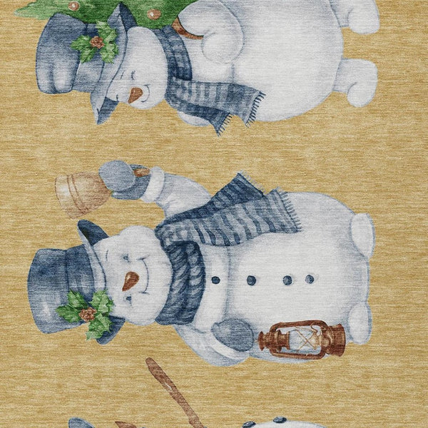 HomeRoots 5' X 8' Snowmen Area Rug in Gold, Denim Blue & Ivory – Washable, Durable & Perfect for Indoor/Outdoor Use 621755