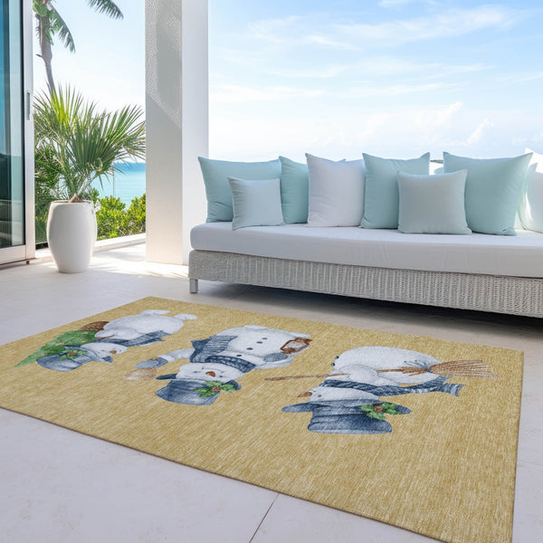 HomeRoots 5' X 8' Snowmen Area Rug in Gold, Denim Blue & Ivory – Washable, Durable & Perfect for Indoor/Outdoor Use 621755