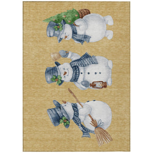 HomeRoots 5' X 8' Snowmen Area Rug in Gold, Denim Blue & Ivory – Washable, Durable & Perfect for Indoor/Outdoor Use 621755