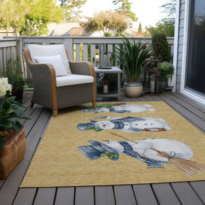 HomeRoots 5' X 8' Snowmen Area Rug in Gold, Denim Blue & Ivory – Washable, Durable & Perfect for Indoor/Outdoor Use 621755