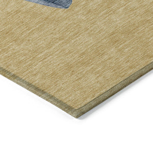 HomeRoots 8' Round Snowmen Area Rug in Gold, Denim Blue & Ivory - Washable, Durable for Indoor & Outdoor Use! 621756