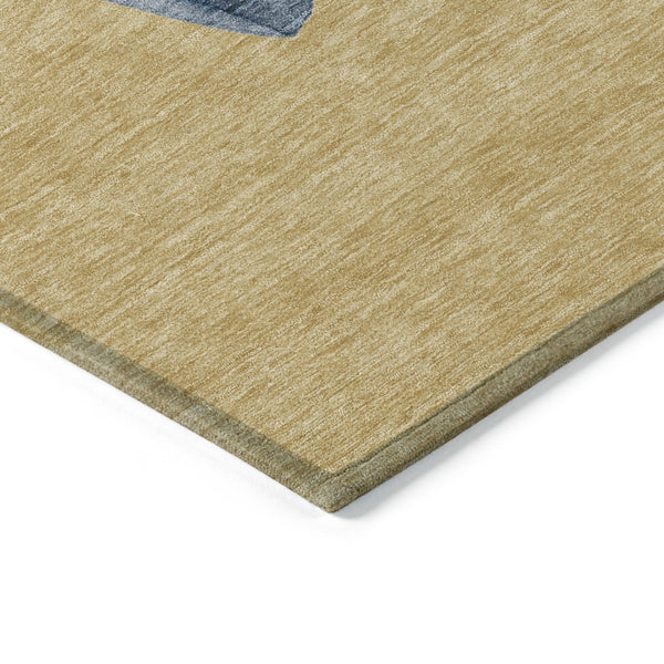 HomeRoots 8' Round Snowmen Area Rug in Gold, Denim Blue & Ivory - Washable, Durable for Indoor & Outdoor Use! 621756