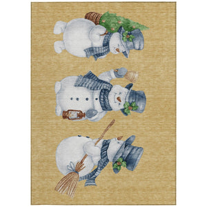 HomeRoots 8' X 10' Snowmen Area Rug in Gold, Denim Blue & Ivory – Stylish, Washable Indoor/Outdoor Charm! 621757