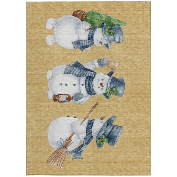 HomeRoots 8' X 10' Snowmen Area Rug in Gold, Denim Blue & Ivory – Stylish, Washable Indoor/Outdoor Charm! 621757