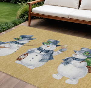 HomeRoots 10' Gold Denim Blue & Ivory Snowmen Washable Indoor/Outdoor Area Rug – Durable, Elegant, Versatile! 621759