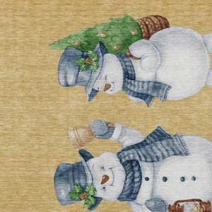 HomeRoots 10' Gold Denim Blue & Ivory Snowmen Washable Indoor/Outdoor Area Rug – Durable, Elegant, Versatile! 621759