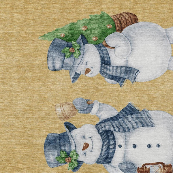 HomeRoots 10' Gold Denim Blue & Ivory Snowmen Washable Indoor/Outdoor Area Rug – Durable, Elegant, Versatile! 621759
