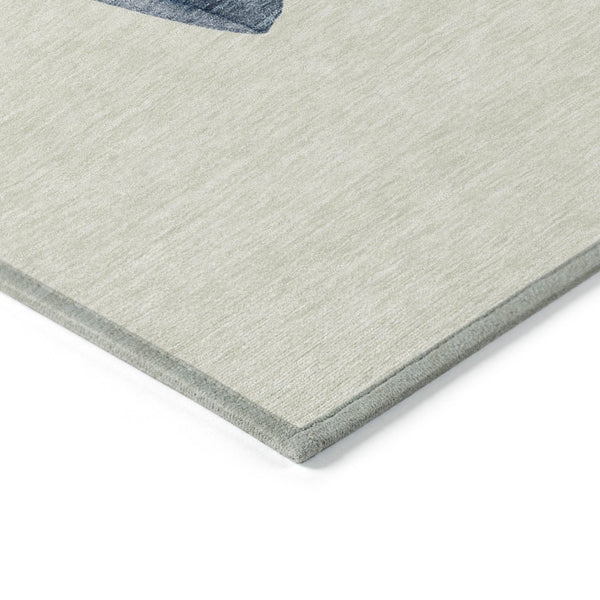 HomeRoots 8' Ivory and Denim Blue Round Snowmen Area Rug - Whimsical, Washable, Durable for Indoor & Outdoor Use 621762