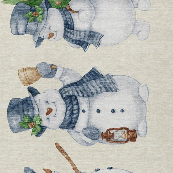 HomeRoots 8' X 10' Snowmen Area Rug in Ivory & Denim Blue - Durable, Washable for Indoor & Outdoor Use 621763