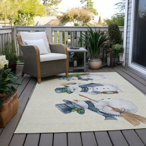 HomeRoots 8' X 10' Snowmen Area Rug in Ivory & Denim Blue - Durable, Washable for Indoor & Outdoor Use 621763
