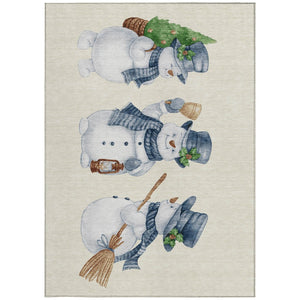 HomeRoots 9' X 12' Ivory and Denim Blue Snowmen Rug - Durable, Washable Area Rug for Indoor and Outdoor Spaces 621764