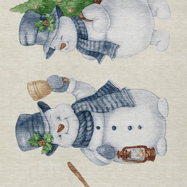 HomeRoots 10' X 14' Snowmen Area Rug - Washable Ivory & Denim Blue Design for Indoor/Outdoor Spaces, Durable & Cozy 621765