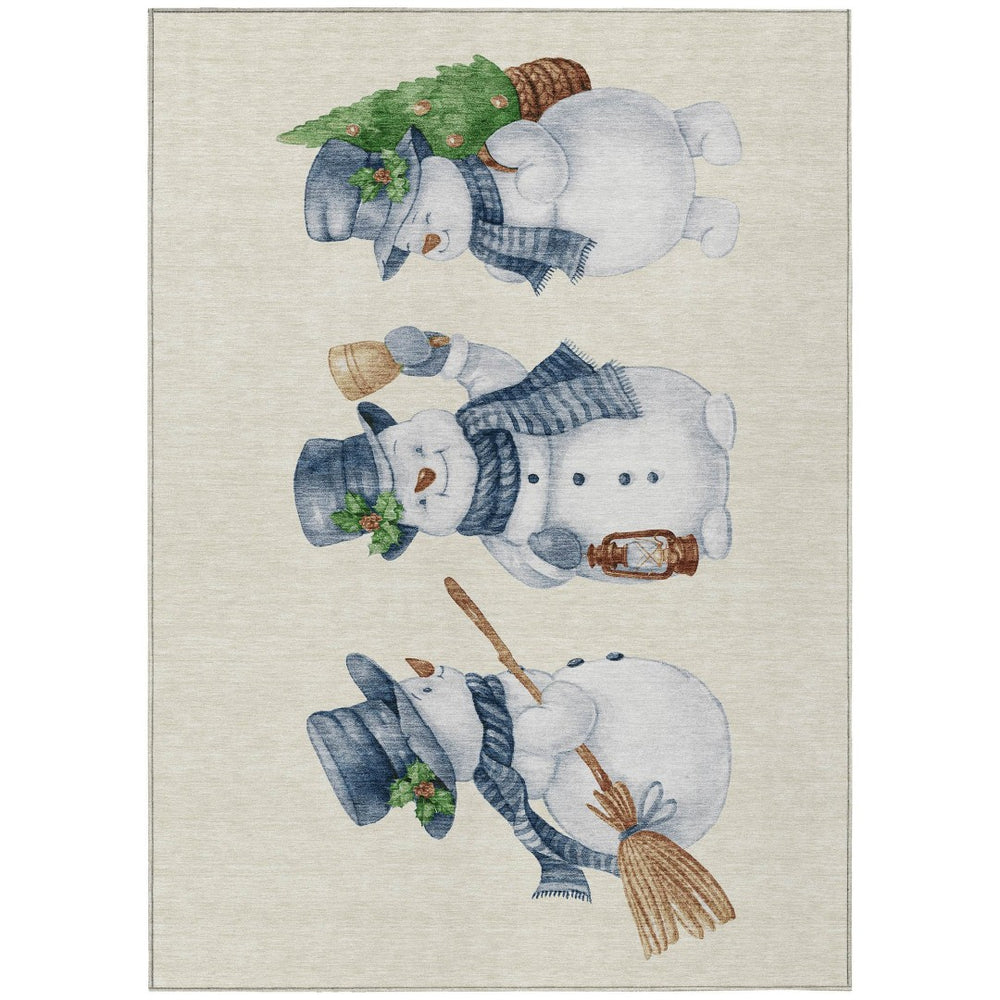 HomeRoots 10' X 14' Snowmen Area Rug - Washable Ivory & Denim Blue Design for Indoor/Outdoor Spaces, Durable & Cozy 621765