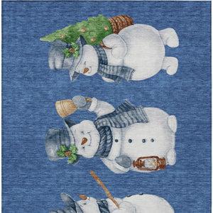 HomeRoots 5' X 8' Navy Blue Snowmen Area Rug - Washable, Non-Slip, Indoor/Outdoor Durable Accent for Homes 621767