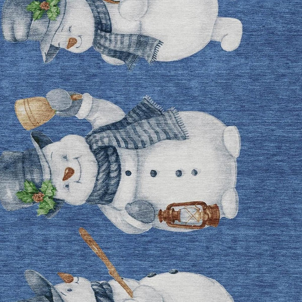 HomeRoots 5' X 8' Navy Blue Snowmen Area Rug - Washable, Non-Slip, Indoor/Outdoor Durable Accent for Homes 621767