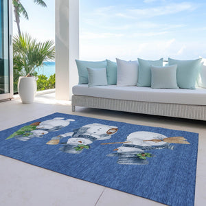 HomeRoots 5' X 8' Navy Blue Snowmen Area Rug - Washable, Non-Slip, Indoor/Outdoor Durable Accent for Homes 621767